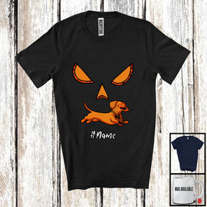 MacnyStore - Personalized Custom Name Dachshund Sausage Pumpkin Face; Creepy Halloween Family Group T-Shirt