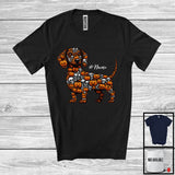 MacnyStore - Personalized Custom Name Dachshund Skull Pumpkin Shape; Creepy Halloween Animal Lover T-Shirt