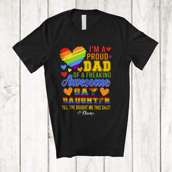 MacnyStore - Personalized Custom Name Dad Of Awesome Gay Daughter; Proud Father's Day LGBTQ Heart Family T-Shirt