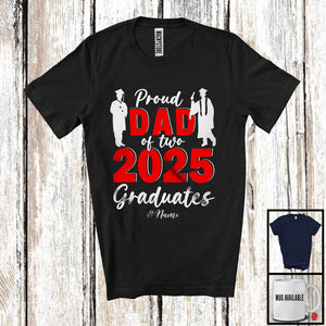 MacnyStore - Personalized Custom Name Dad Of Two 2025 Graduates; Proud Father's Day Twin Boys; Graduation T-Shirt