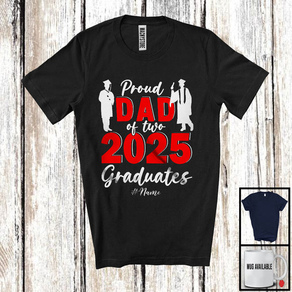 MacnyStore - Personalized Custom Name Dad Of Two 2025 Graduates; Proud Father's Day Twin Boys; Graduation T-Shirt