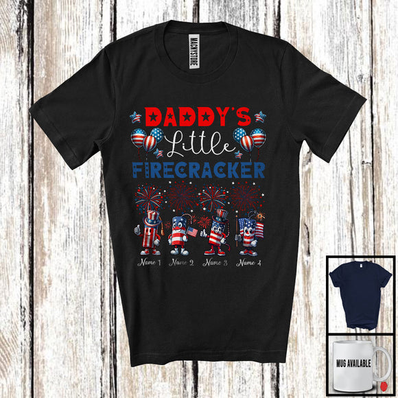 MacnyStore - Personalized Custom Name Daddy's Little Firecracker, Proud 4th Of July Fireworks, Patriotic T-Shirt