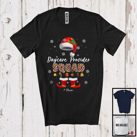 MacnyStore - Personalized Custom Name Daycare Provider Squad; Amusing Christmas Leopard Santa; Pajama Jobs T-Shirt