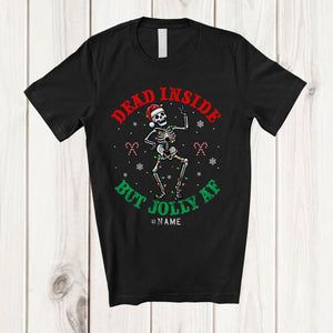 MacnyStore - Personalized Custom Name Dead Inside But Jolly AF; Joyful Christmas Santa Skeleton; Sweater T-Shirt