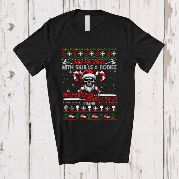 MacnyStore - Personalized Custom Name Deck The Halls; Joyful Christmas Santa Skull; Valhalla Sweater T-Shirt