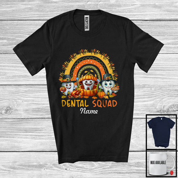 MacnyStore - Personalized Custom Name Dental Squad; Lovely Thanksgiving Three Teeth; Dentist Dental Rainbow T-Shirt