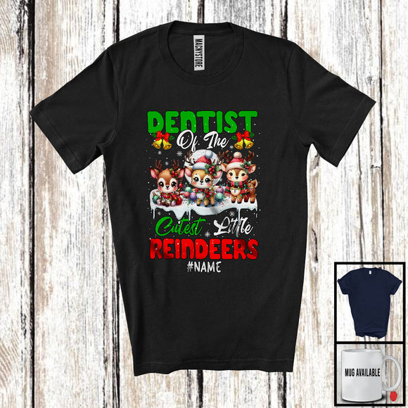 MacnyStore - Personalized Custom Name Dentist Of Little Reindeers; Lovely Christmas 3 Cutest Reindeers T-Shirt