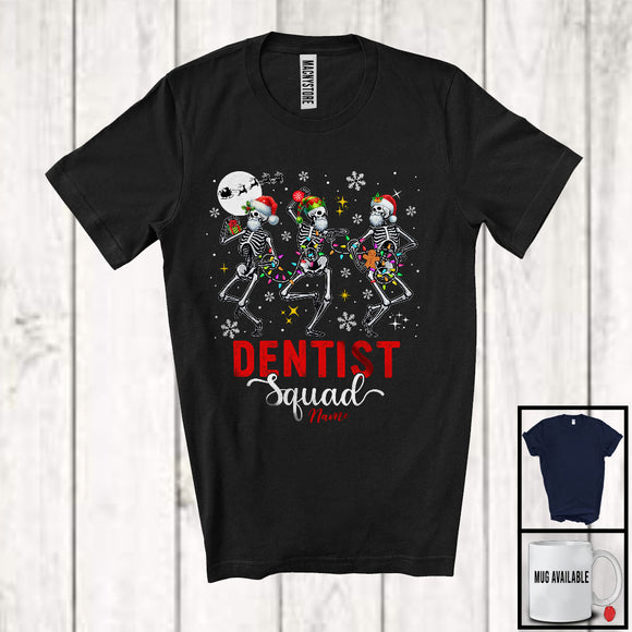 MacnyStore - Personalized Custom Name Dentist Squad; Joyful Christmas Three Dancing Skeletons; Dancer T-Shirt