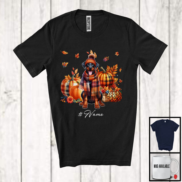 MacnyStore - Personalized Custom Name Dobermann Plaid Pumpkins; Thanksgiving Fall Leaves; Family T-Shirt