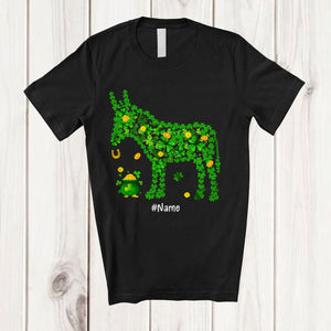 MacnyStore - Personalized Custom Name Donkey Shape Shamrock; Adorable St. Patrick's Day Gold Pot; Farmer T-Shirt