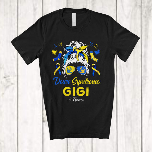 MacnyStore - Personalized Custom Name Down Syndrome Gigi; Lovely Mother's Day Messy Bun Hair; Family T-Shirt