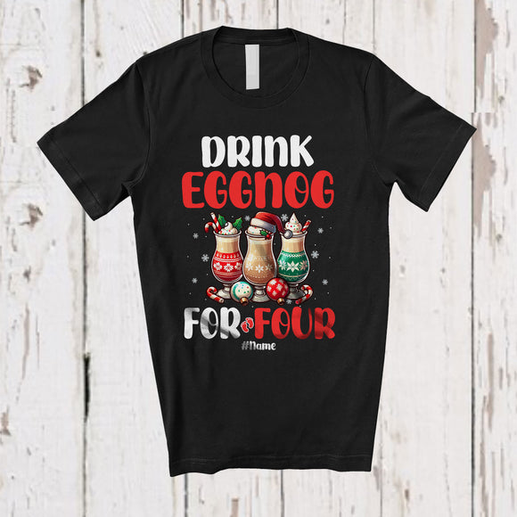 MacnyStore - Personalized Custom Name Drink Eggnog For Four; Adorable Christmas Eggnog Pregnancy; Family T-Shirt