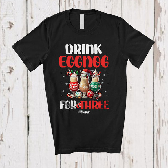 MacnyStore - Personalized Custom Name Drink Eggnog For Three; Adorable Christmas Eggnog Pregnancy; Family T-Shirt