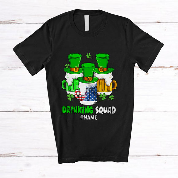 MacnyStore - Personalized Custom Name Drinking Squad; Fantastic St. Patrick's Day Three Beer US Flag Glasses T-Shirt