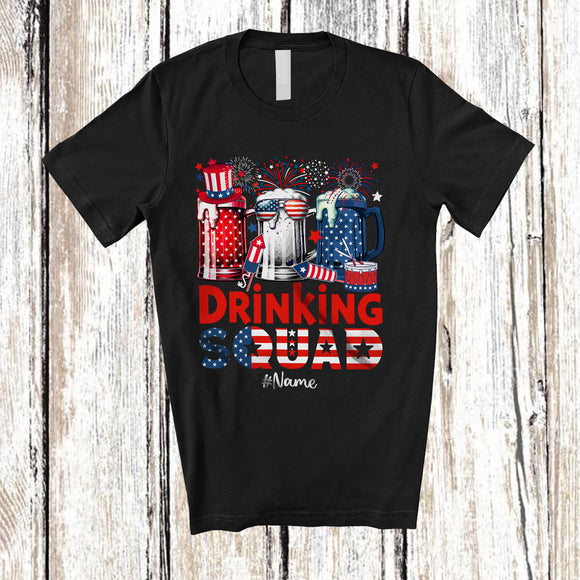 MacnyStore - Personalized Custom Name Drinking Squad; Joyful 4th Of July Three Beer Glasses; Drunker T-Shirt