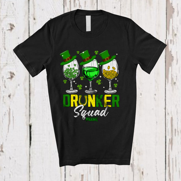 MacnyStore - Personalized Custom Name Drunker Squad; Amazing St. Patrick's Day Three Wine Glasses; Drinking T-Shirt