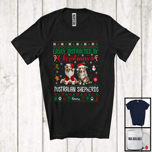 MacnyStore - Personalized Custom Name Easily Distracted By Christmas Australian Shepherds; Lovely Sweater Santa Dog T-Shirt