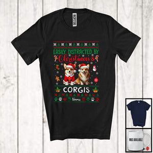 MacnyStore - Personalized Custom Name Easily Distracted By Christmas Corgis; Lovely Sweater Santa Dog T-Shirt