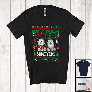 MacnyStore - Personalized Custom Name Easily Distracted By Christmas Samoyeds; Lovely Sweater Santa Dog T-Shirt