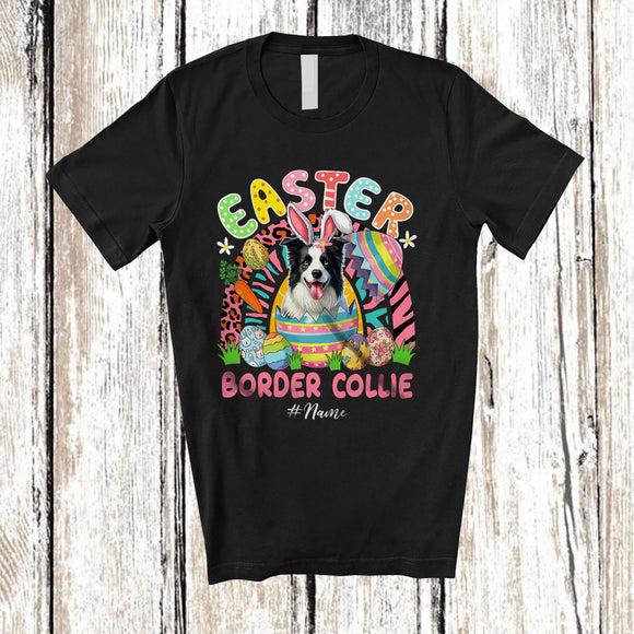 MacnyStore - Personalized Custom Name Easter Border Collie; Joyful Easter Leopard Rainbow; Eggs Hunting T-Shirt