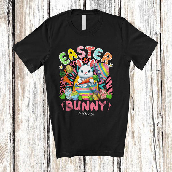 MacnyStore - Personalized Custom Name Easter Bunny; Joyful Easter Leopard Rainbow; Eggs Hunting T-Shirt