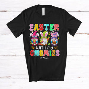 MacnyStore - Personalized Custom Name Easter With My Gnomies; Lovely Easter Three Bunny Gnomes; Family T-Shirt