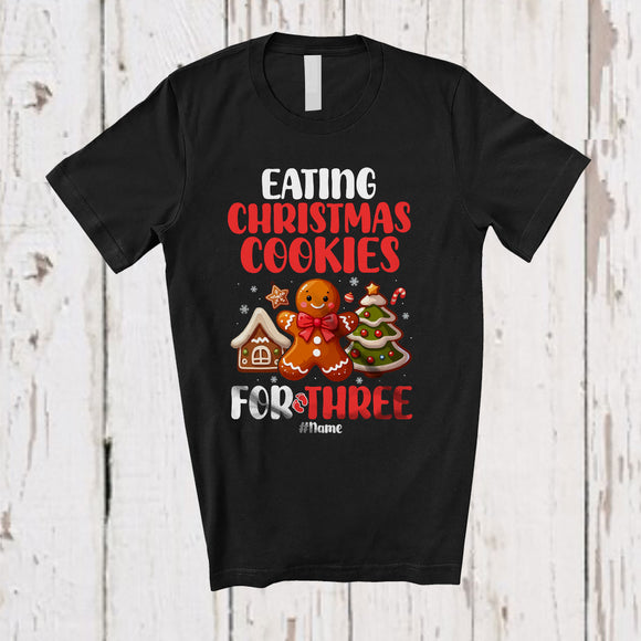 MacnyStore - Personalized Custom Name Eating Christmas Cookies For Three; Adorable X-mas Gingerbread Pregnancy T-Shirt