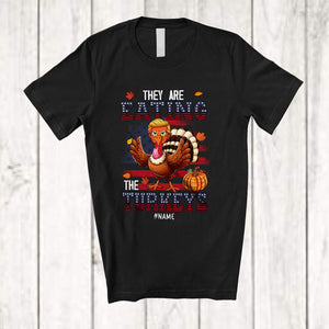 MacnyStore - Personalized Custom Name Eating The Turkeys; Cool Thanksgiving Trump Turkey; American Flag T-Shirt