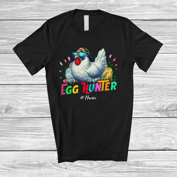 MacnyStore - Personalized Custom Name Egg Hunter; Joyful Easter Custom Name Camo Chicken Sunglasses T-Shirt