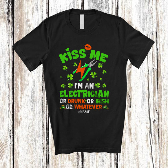 MacnyStore - Personalized Custom Name Electrician Or Drunk Irish; Happy St. Patrick's Day Shamrock; Drinking T-Shirt