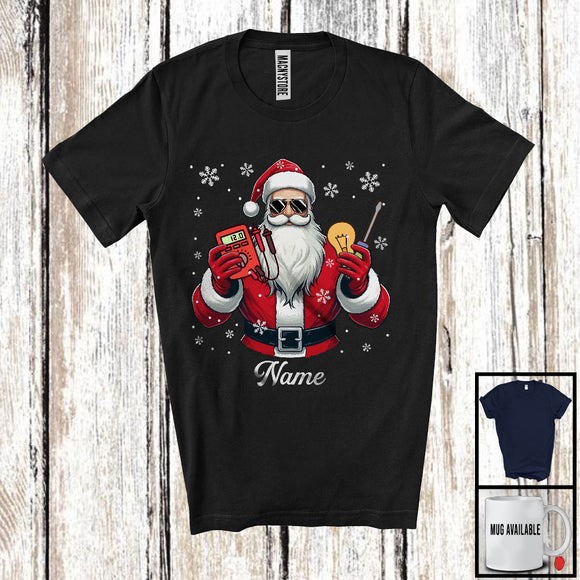 MacnyStore - Personalized Custom Name Electrician Santa, Joyful Christmas Santa Snowing, Careers Group T-Shirt