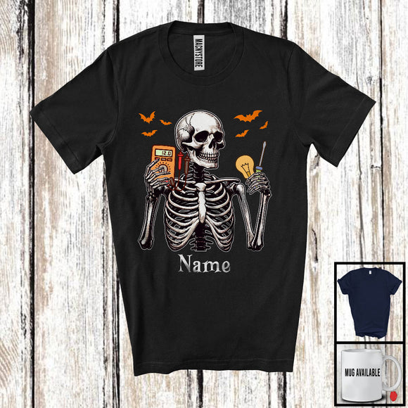 MacnyStore - Personalized Custom Name Electrician Skeleton, Horror Halloween Costume Proud Careers Group T-Shirt