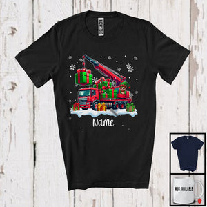 MacnyStore - Personalized Custom Name Elf Driving Crane Truck, Adorable Christmas ELF Driver, X-mas Team T-Shirt