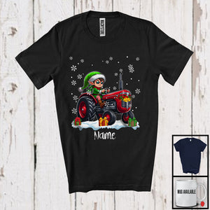 MacnyStore - Personalized Custom Name Elf Driving Tractor, Adorable Christmas ELF Driver, X-mas Team T-Shirt
