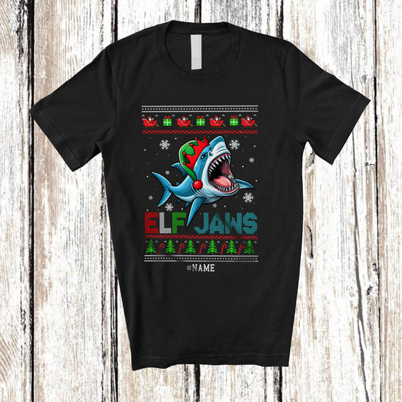 MacnyStore - Personalized Custom Name Elf Jaws; Amazing Christmas Sweater Elf Shark; Pajama Family T-Shirt