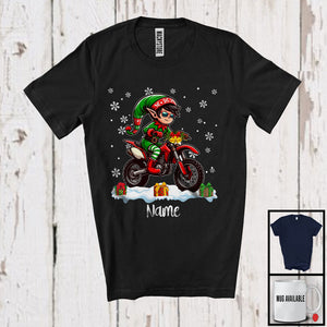 MacnyStore - Personalized Custom Name Elf Riding Dirt Bike, Adorable Christmas ELF Rider, X-mas Team T-Shirt