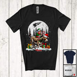 MacnyStore - Personalized Custom Name Elf Riding Donkey Santa; Cheerful Christmas Snowing; Animal Farmer T-Shirt