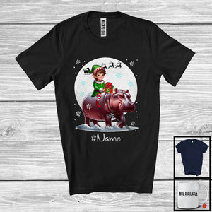 MacnyStore - Personalized Custom Name Elf Riding Hippo, Joyful Christmas Moon Snow Hippo, X-mas Team T-Shirt