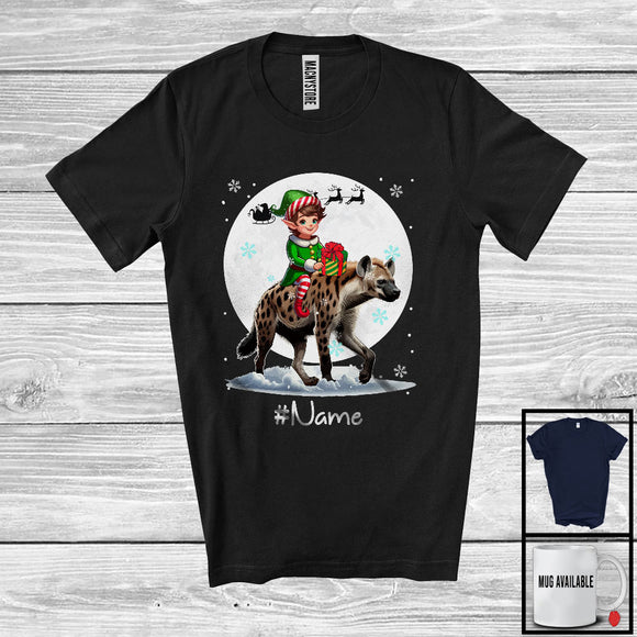 MacnyStore - Personalized Custom Name Elf Riding Hyena, Joyful Christmas Moon Snow Hyena, X-mas Team T-Shirt