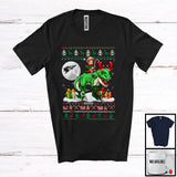 MacnyStore - Personalized Custom Name Elf Riding T-Rex; Lovely Christmas Sweater Elf Dinosaur; X-mas Moon T-Shirt