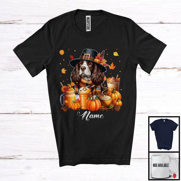 MacnyStore - Personalized Custom Name English Springer Spaniel Coffee Smoothie, Lovely Thanksgiving Pumpkin Drinks T-Shirt