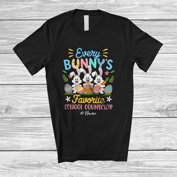 MacnyStore - Personalized Custom Name Every Bunny's Favorite School Counselor; Joyful Easter 3 Bunnies Eggs T-Shirt