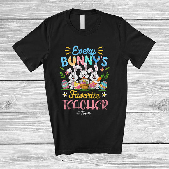 MacnyStore - Personalized Custom Name Every Bunny's Favorite Teacher; Joyful Easter 3 Bunnies Eggs T-Shirt