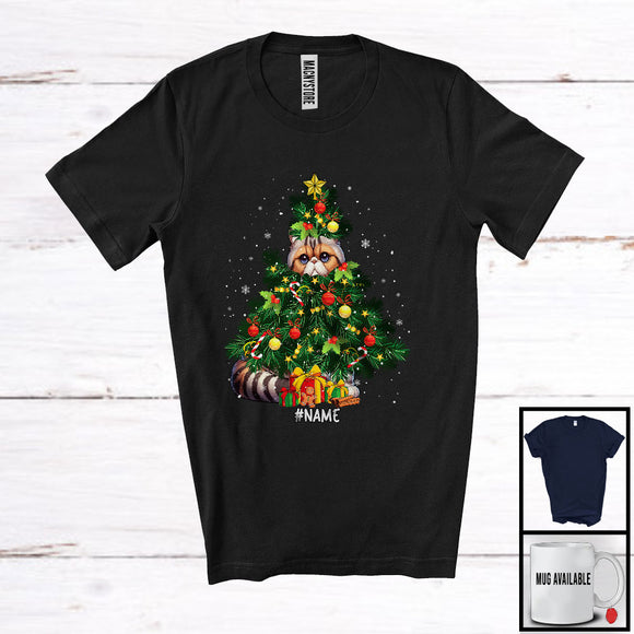 MacnyStore - Personalized Custom Name Exotic Shorthair Cat Christmas Tree Cosplay; Joyful Family; Snowing T-Shirt