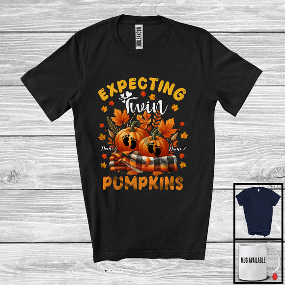 MacnyStore - Personalized Custom Name Expecting Twin Pumpkins; Awesome Thanksgiving Pregnancy Pumpkins T-Shirt