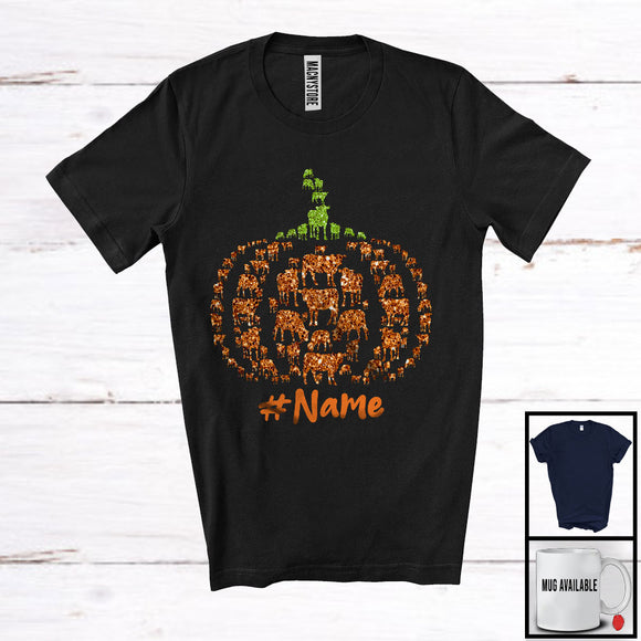 MacnyStore - Personalized Custom Name Fall Cow Pumpkin Shape; Lovely Thanksgiving Halloween Farm Farmer T-Shirt