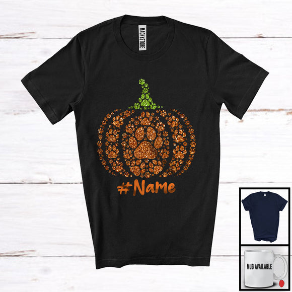 MacnyStore - Personalized Custom Name Fall Dog Cat Paw Pumpkin; Lovely Thanksgiving Halloween Animal T-Shirt