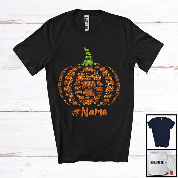 MacnyStore - Personalized Custom Name Fall Hippo Pumpkin Shape; Lovely Thanksgiving Halloween Animal T-Shirt