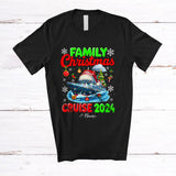 MacnyStore - Personalized Custom Name Family Christmas Cruise 2024; Merry X-mas Lights Santa Boat Trip T-Shirt