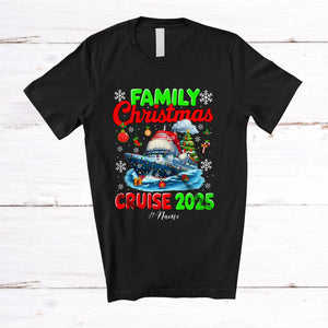 MacnyStore - Personalized Custom Name Family Christmas Cruise 2025; Merry X-mas Lights Santa Boat Trip T-Shirt